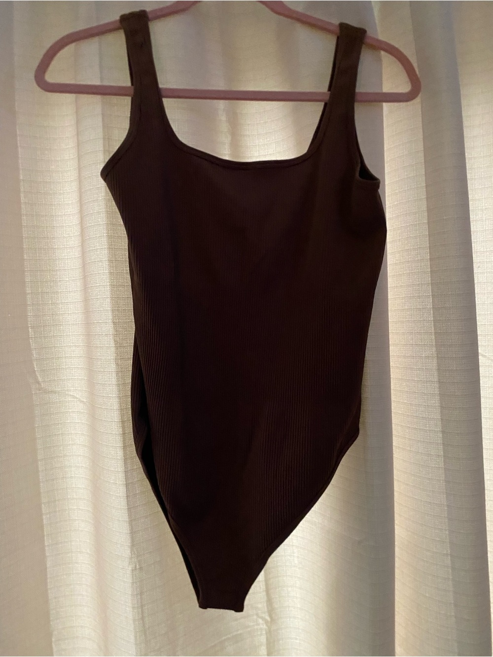 Ribbed Brown Tank Bodysuit - Scoop Neck Shapewear